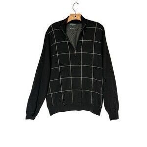 Fairway & Greene Italian Merino Pullover Men's M Black 1/4 Zip Lined Sweater